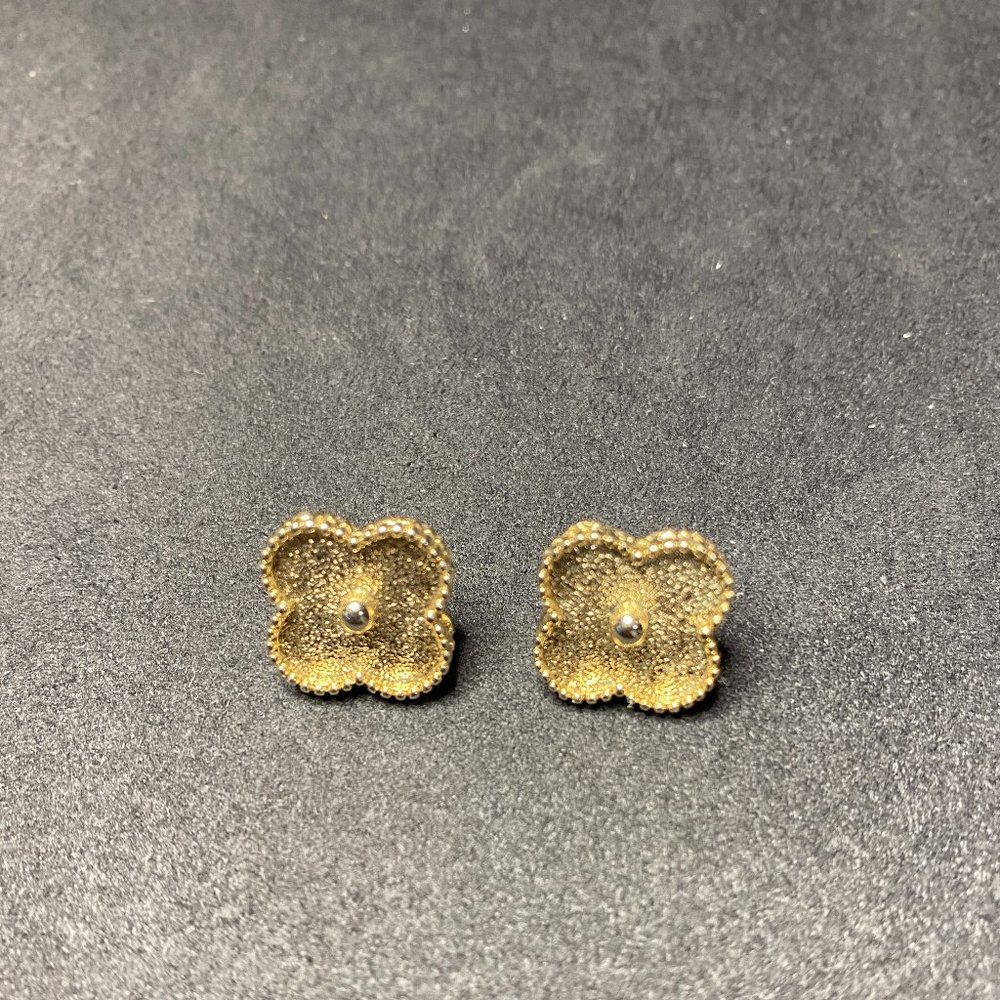 Gold Tone Clover Flower Alhambra Style Earrings